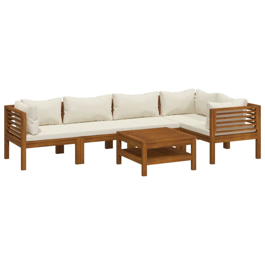 6-Delige Loungeset Met Kleurige Kussens Massief Acaciahout Crème 2x midden + 3x hoek + Tafel