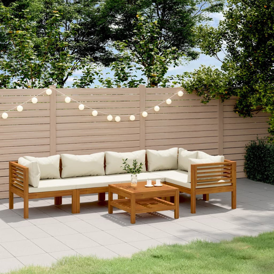 6-Delige Loungeset Met Kleurige Kussens Massief Acaciahout Crème 2x midden + 3x hoek + Tafel