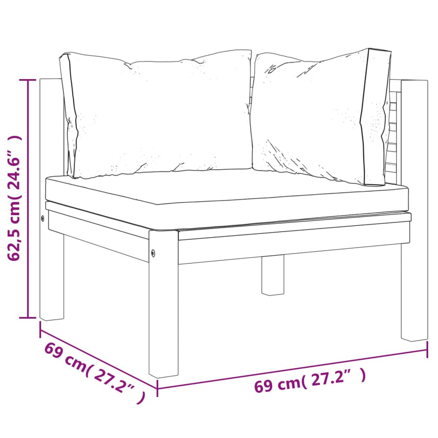 7-Delige Loungeset Met Crèmekleurige Kussens Massief Acaciahout 1 2x midden + 3x hoek + Fauteuil + Tafel