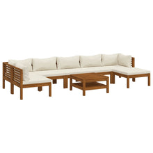8-Delige Loungeset Met Kleurige Kussens Massief Acaciahout Crème 2x hoek + 4x midden + voetensteun + Tafel