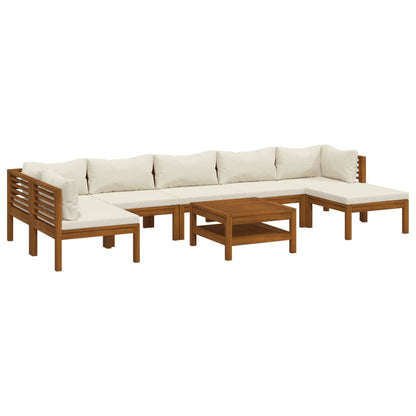 8-Delige Loungeset Met Kleurige Kussens Massief Acaciahout Crème 2x hoek + 4x midden + voetensteun + Tafel