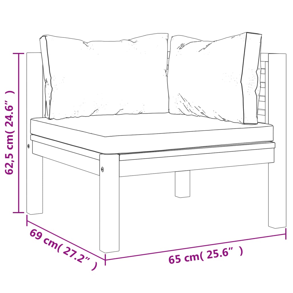 8-Delige Loungeset Met Kleurige Kussens Massief Acaciahout Crème 2x hoek + 4x midden + voetensteun + Tafel