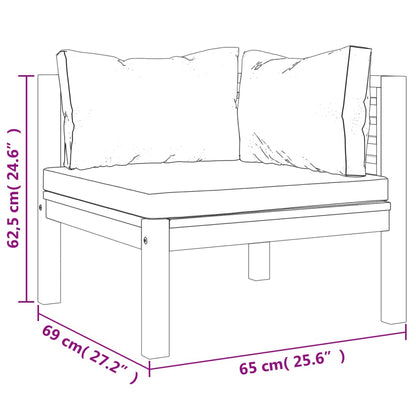 8-Delige Loungeset Met Kleurige Kussens Massief Acaciahout Crème 2x hoek + 4x midden + voetensteun + Tafel