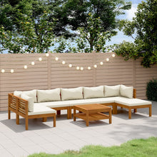 8-Delige Loungeset Met Kleurige Kussens Massief Acaciahout Crème 2x hoek + 4x midden + voetensteun + Tafel