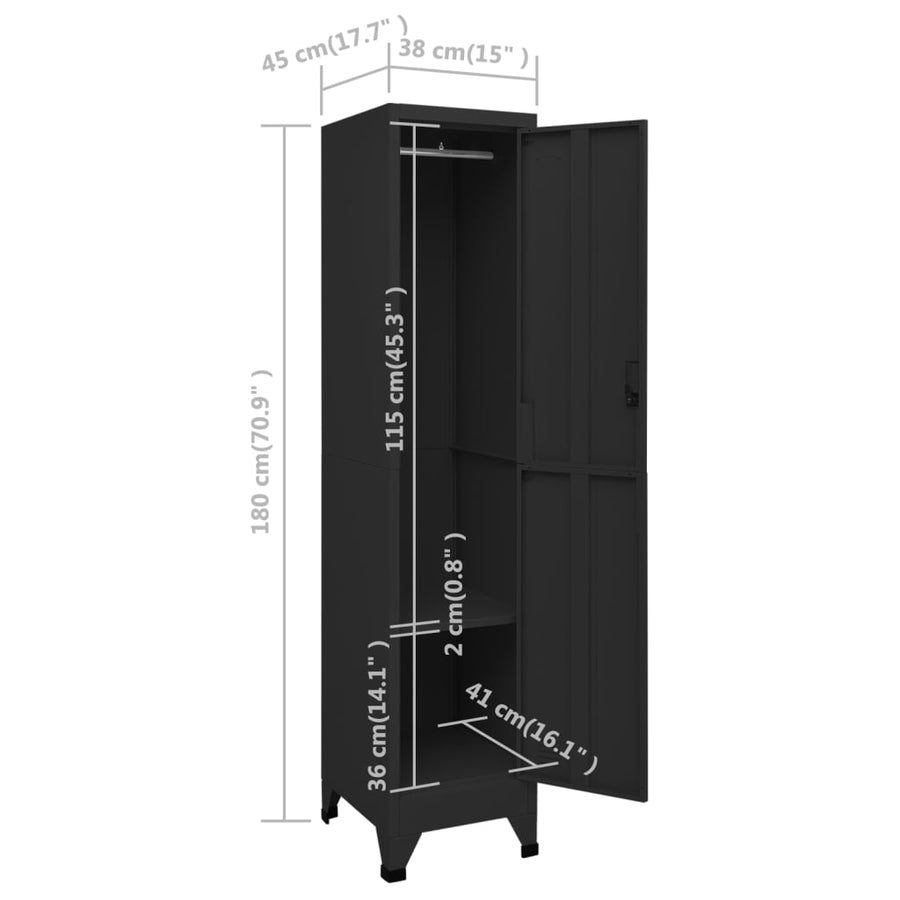 Lockerkast 38X45X180 Cm Staal Zwart