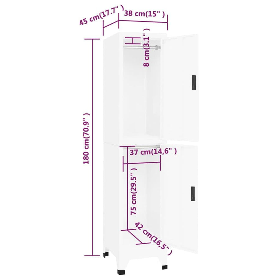 Lockerkast 38x45x180 cm staal wit