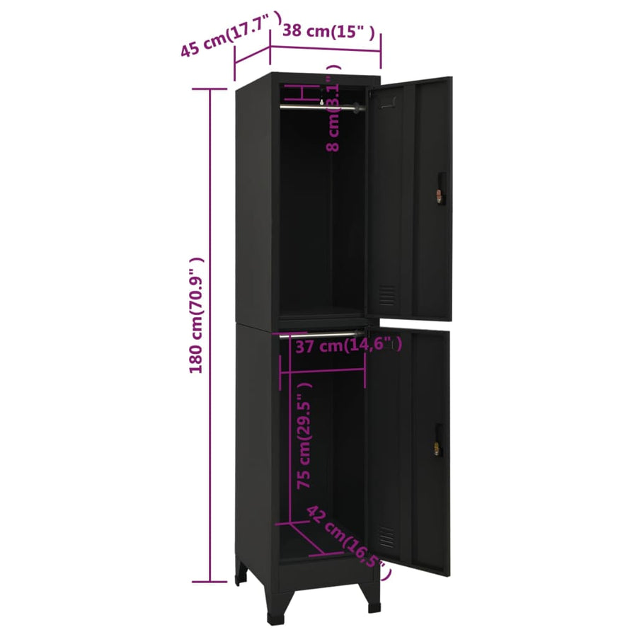 Lockerkast 38X45X180 Cm Staal Zwart