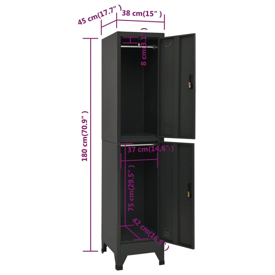 Lockerkast 38X45X180 Cm Staal Antracietkleurig