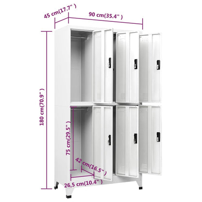 Lockerkast 90X45X80 Cm Staal Wit Met 6 lockers