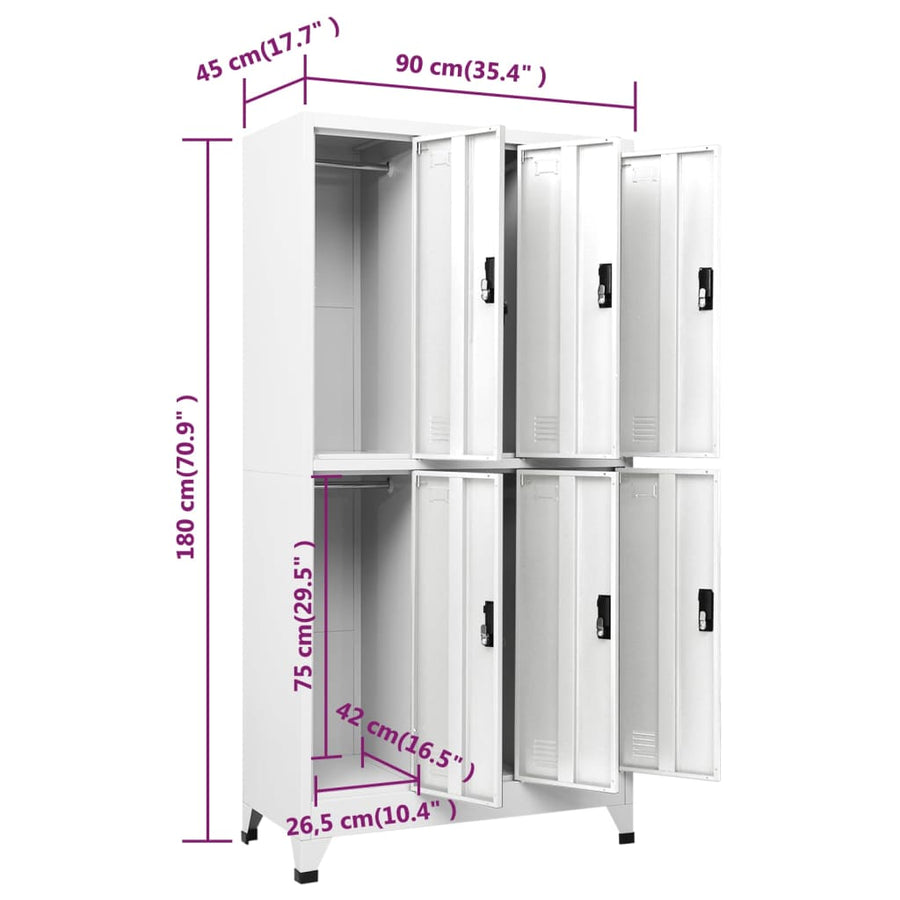 Lockerkast 90X45X80 Cm Staal Wit Met 6 lockers