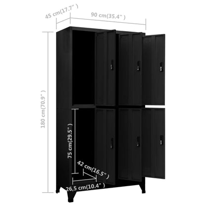 Lockerkast 90x45x180 cm staal zwart Zwart Met 6 lockers