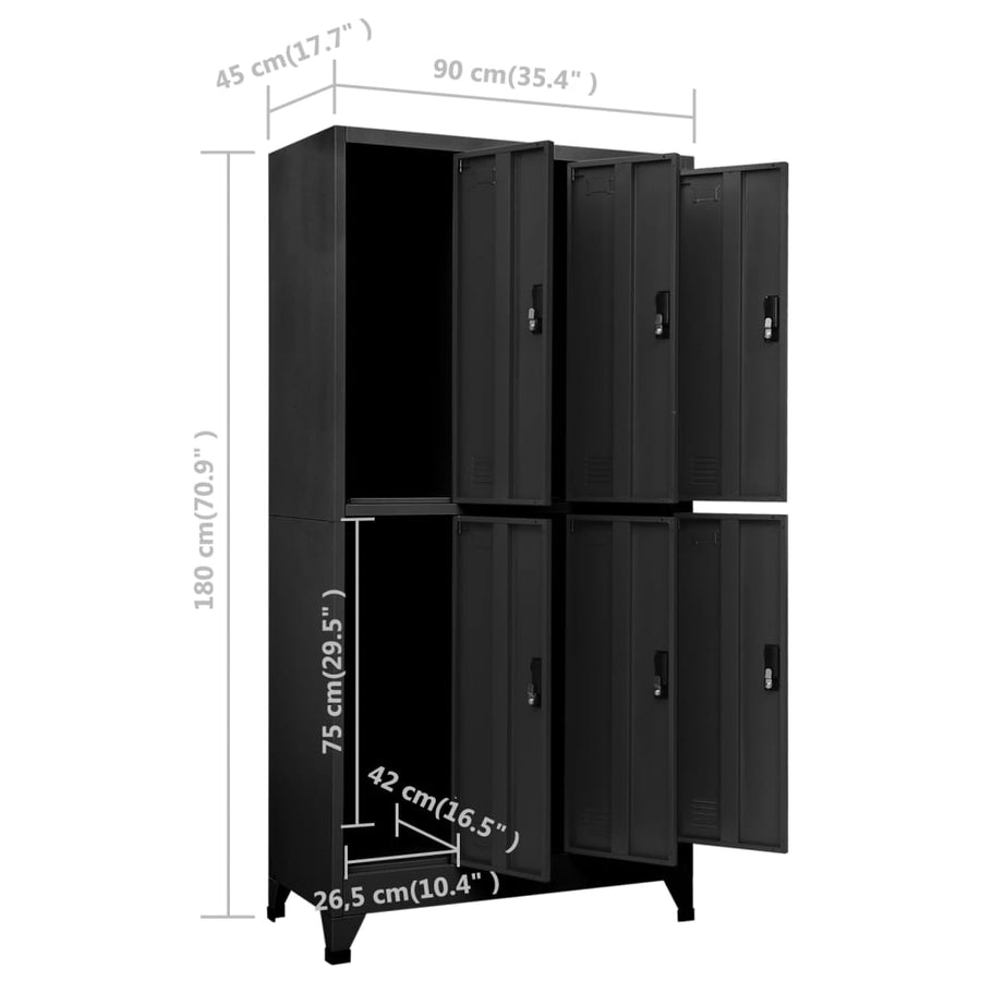 Lockerkast 90x45x180 cm staal antracietkleurig Antraciet Met 6 lockers
