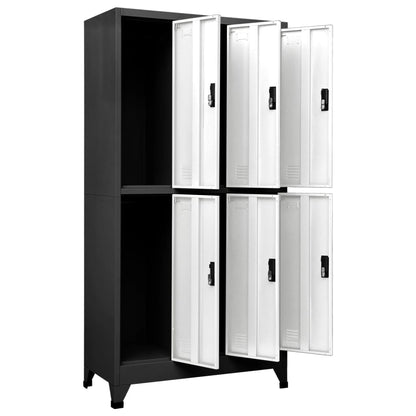 Lockerkast 90x45x180 cm staal antracietkleurig en wit Antraciet en wit Met 6 lockers