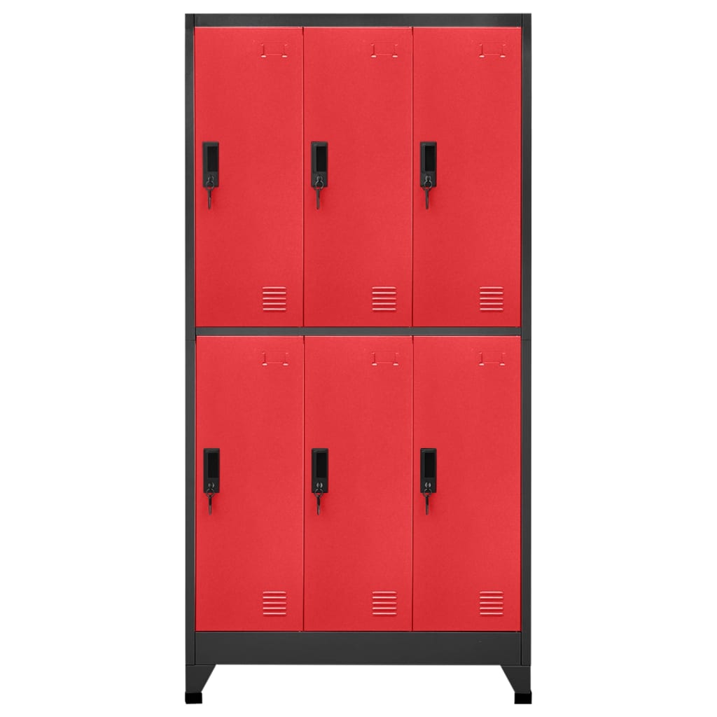 Lockerkast 90x45x180 cm staal antracietkleurig en rood Antraciet en rood Met 6 lockers