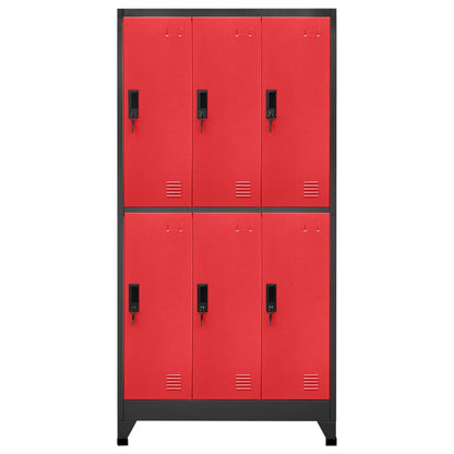 Lockerkast 90x45x180 cm staal antracietkleurig en rood Antraciet en rood Met 6 lockers