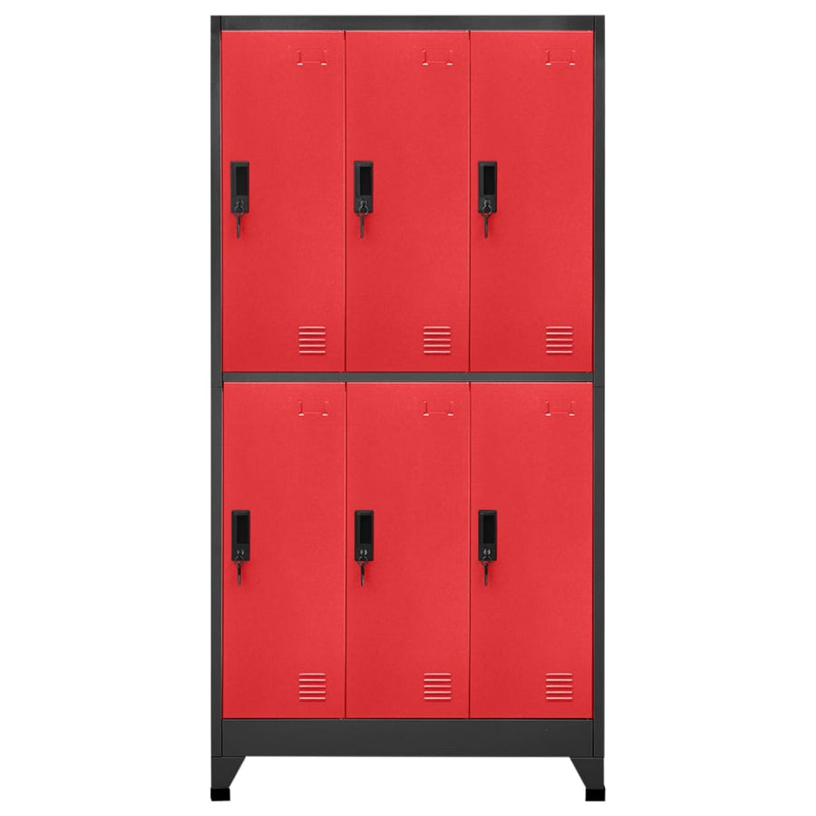 Lockerkast 90x45x180 cm staal antracietkleurig en rood Antraciet en rood Met 6 lockers