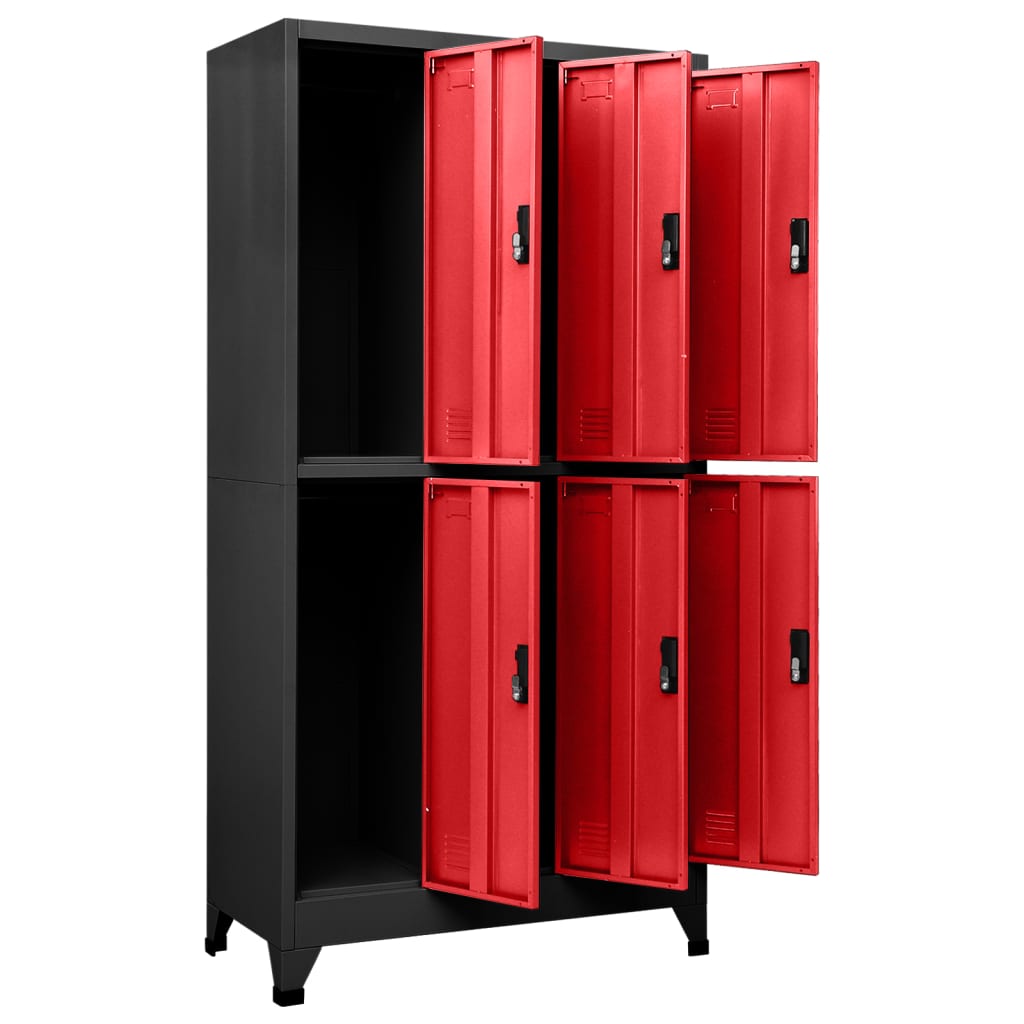 Lockerkast 90x45x180 cm staal antracietkleurig en rood Antraciet en rood Met 6 lockers