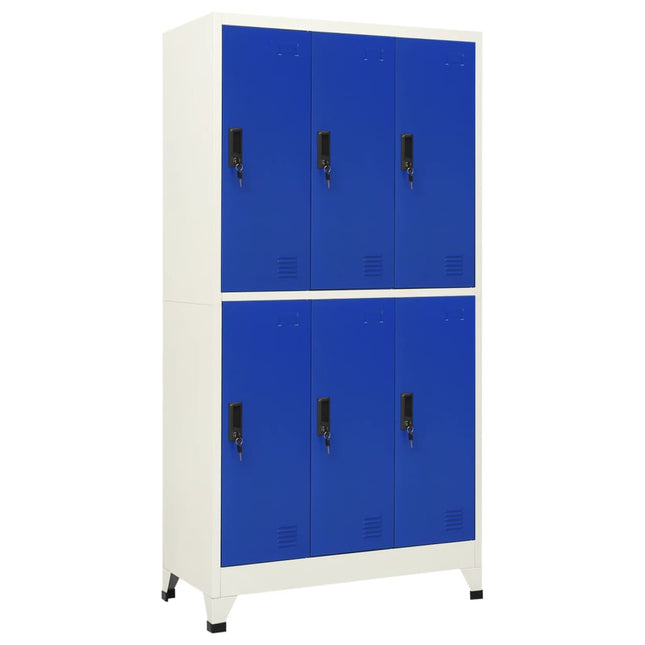 Lockerkast 90x45x180 cm staal grijs en blauw Grijs en blauw Met 6 lockers