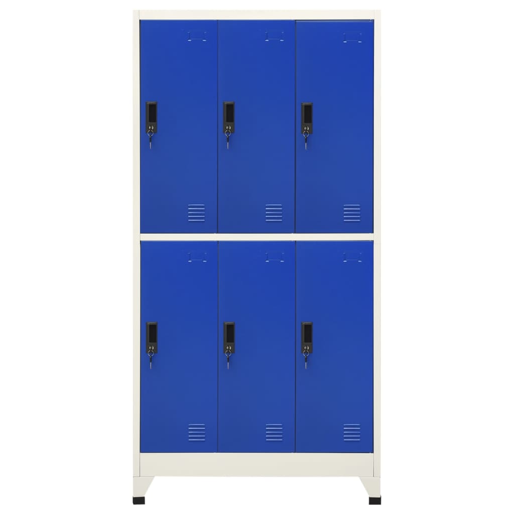 Lockerkast 90x45x180 cm staal grijs en blauw Grijs en blauw Met 6 lockers