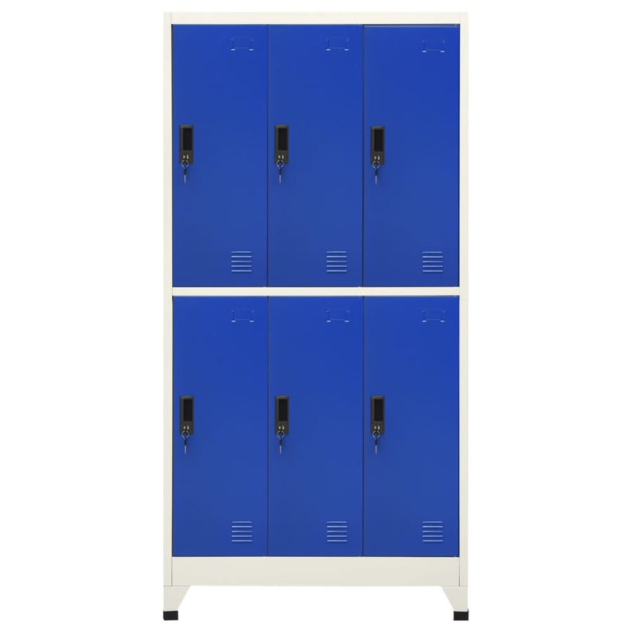 Lockerkast 90x45x180 cm staal grijs en blauw Grijs en blauw Met 6 lockers
