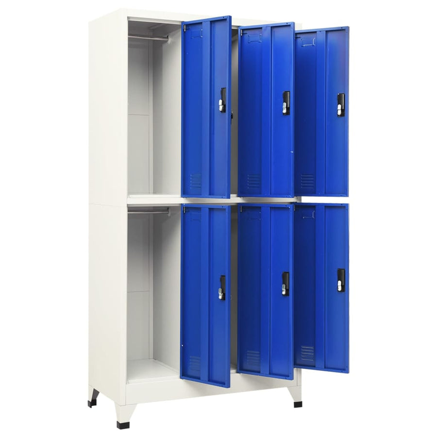 Lockerkast 90x45x180 cm staal grijs en blauw Grijs en blauw Met 6 lockers