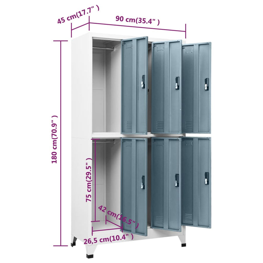 Lockerkast 90x45x180 cm staal lichtgrijs en donkergrijs Lichtgrijs en donkergrijs Met 6 lockers