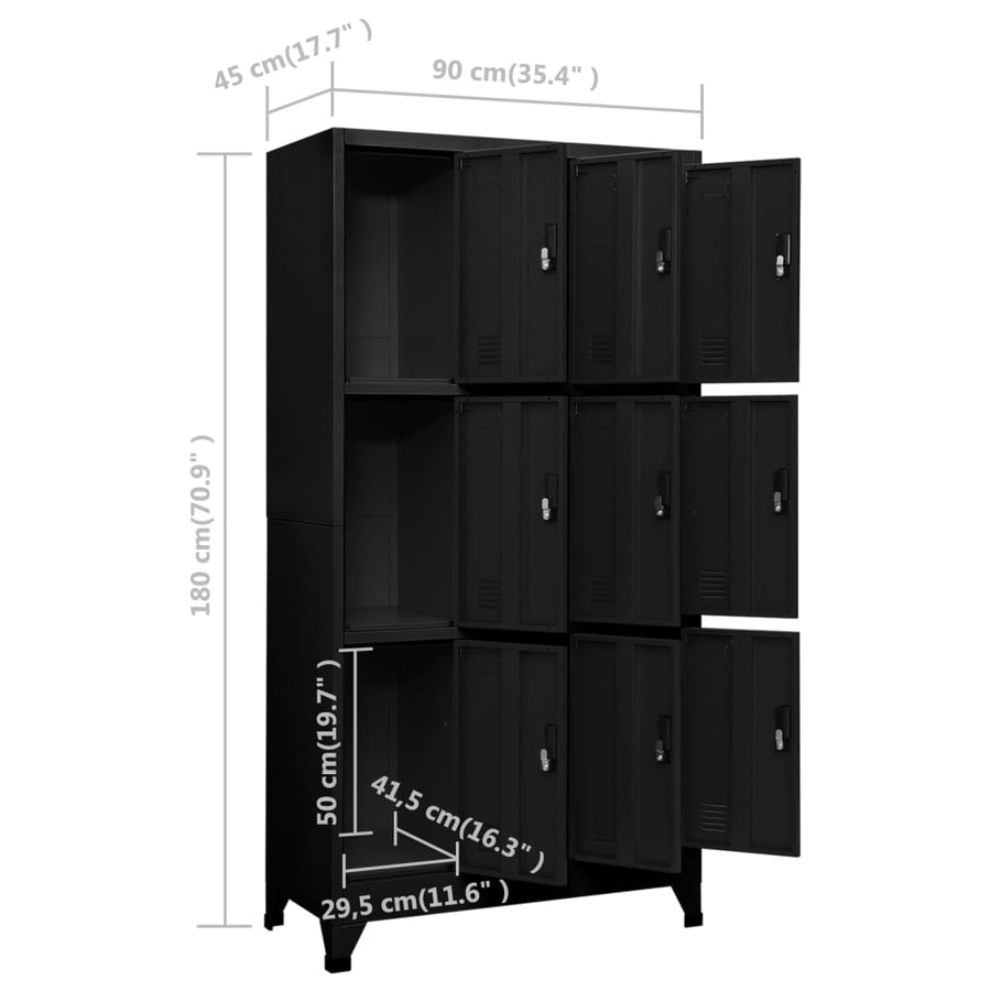 Lockerkast 90x45x180 cm staal zwart Zwart
