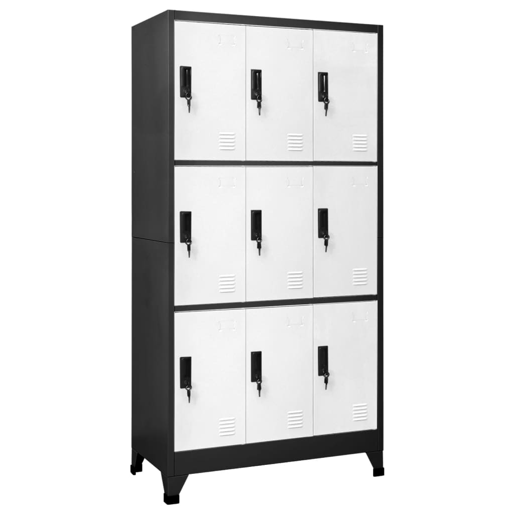 Lockerkast 90x45x180 cm staal antracietkleurig en wit Antraciet en wit Met 9 lockers