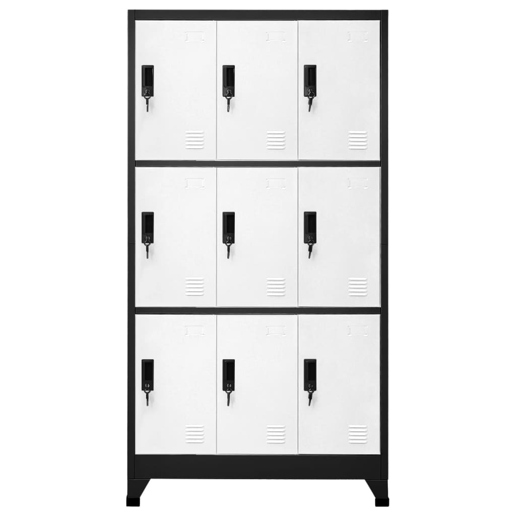 Lockerkast 90x45x180 cm staal antracietkleurig en wit Antraciet en wit Met 9 lockers