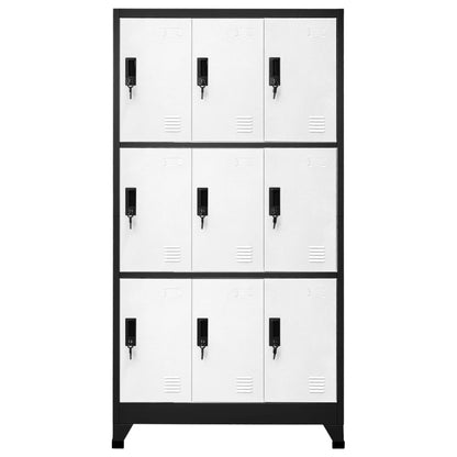 Lockerkast 90x45x180 cm staal antracietkleurig en wit Antraciet en wit Met 9 lockers
