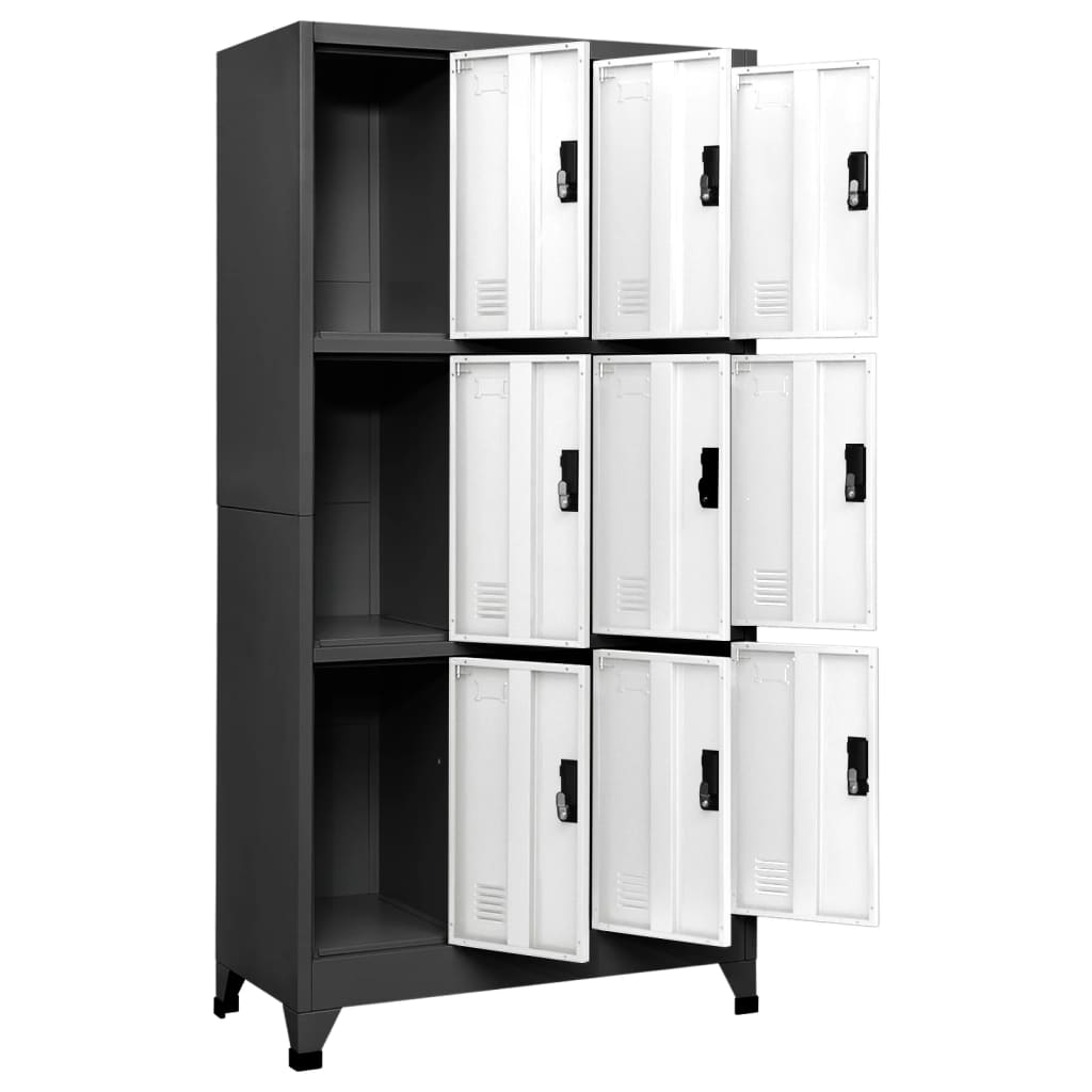 Lockerkast 90x45x180 cm staal antracietkleurig en wit Antraciet en wit Met 9 lockers