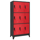 Lockerkast 90x45x180 cm staal antracietkleurig en rood Antraciet en rood Met 9 lockers