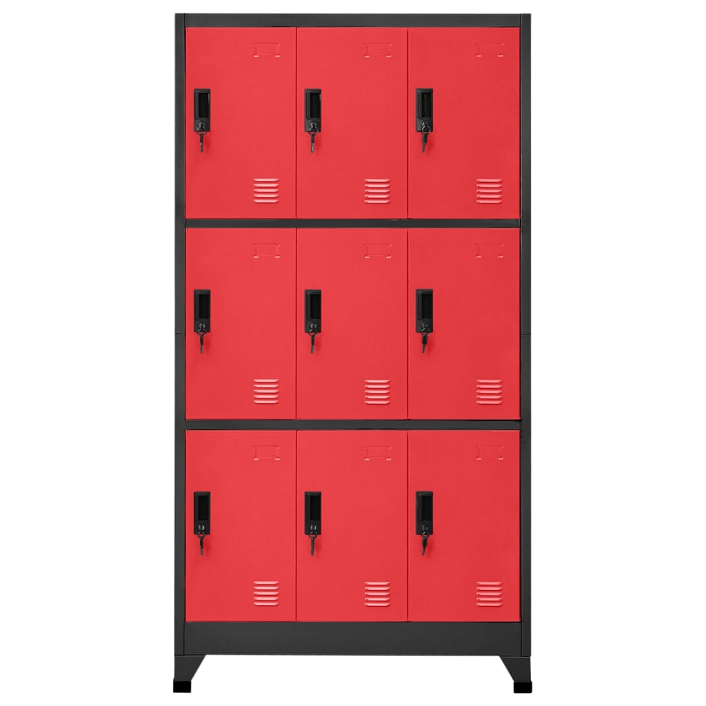 Lockerkast 90x45x180 cm staal antracietkleurig en rood Antraciet en rood Met 9 lockers