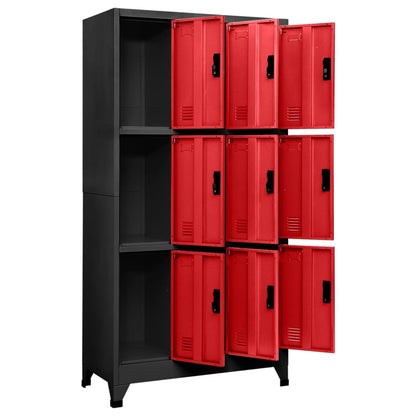 Lockerkast 90x45x180 cm staal antracietkleurig en rood Antraciet en rood Met 9 lockers
