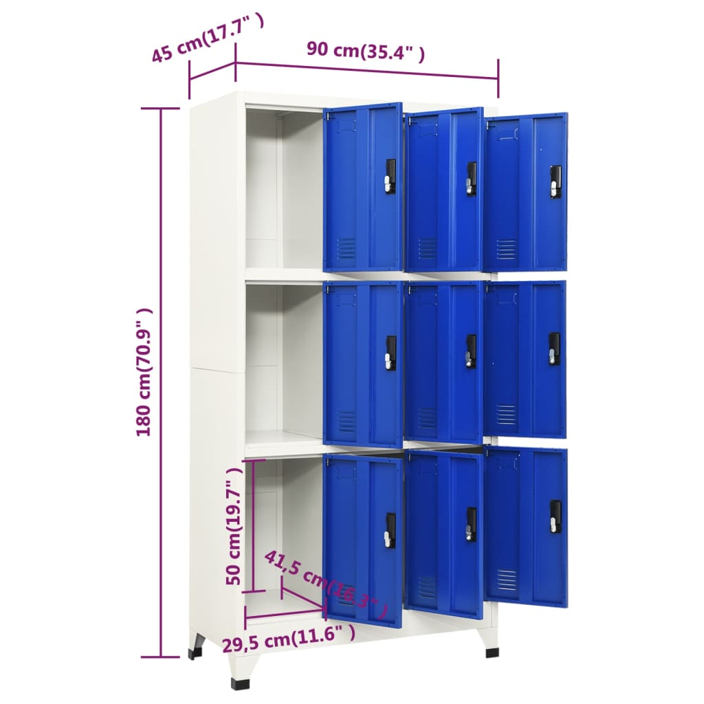 Lockerkast 90x45x180 cm staal grijs en blauw Grijs en blauw
