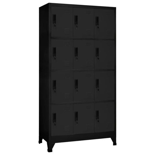 Lockerkast 90x45x180 cm staal zwart Zwart Met 12 lockers