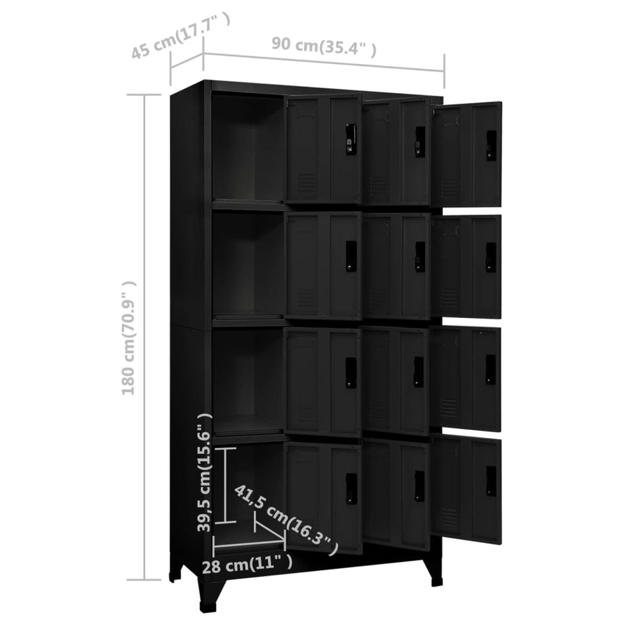 Lockerkast 90x45x180 cm staal zwart Zwart Met 12 lockers