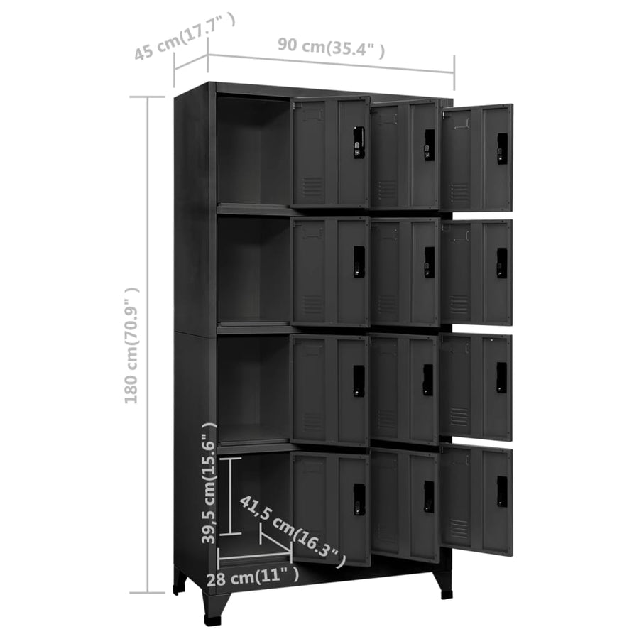 Lockerkast 90x45x180 cm staal antracietkleurig Antraciet Met 12 lockers