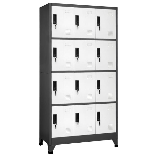 Lockerkast 90x45x180 cm staal antracietkleurig en wit Antraciet en wit Met 12 lockers