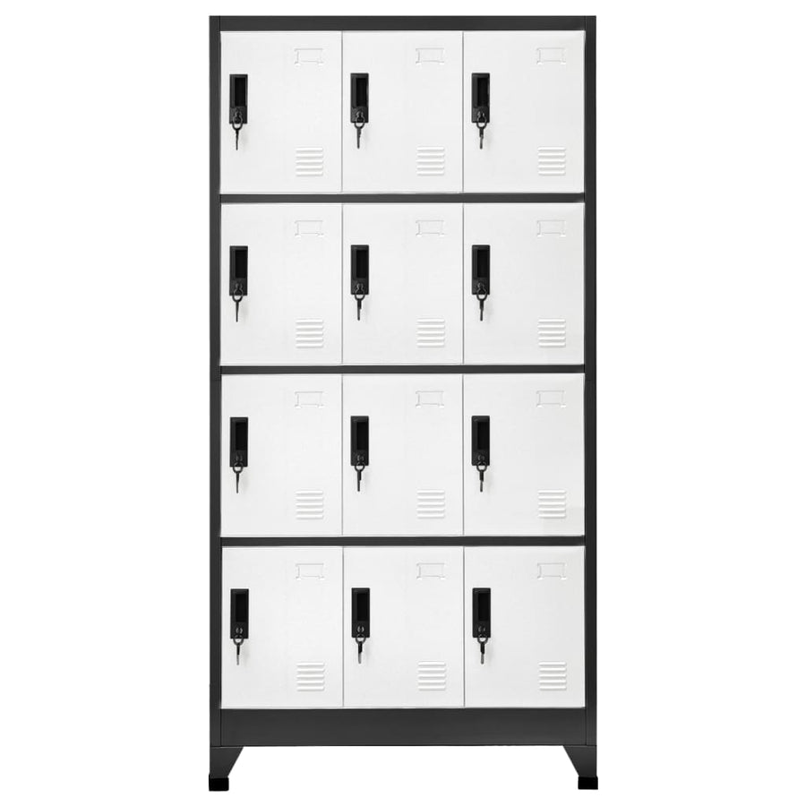 Lockerkast 90x45x180 cm staal antracietkleurig en wit Antraciet en wit Met 12 lockers