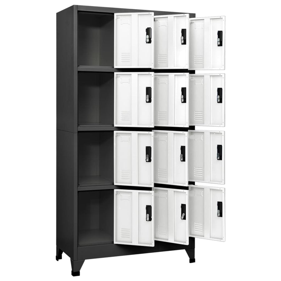 Lockerkast 90x45x180 cm staal antracietkleurig en wit Antraciet en wit Met 12 lockers