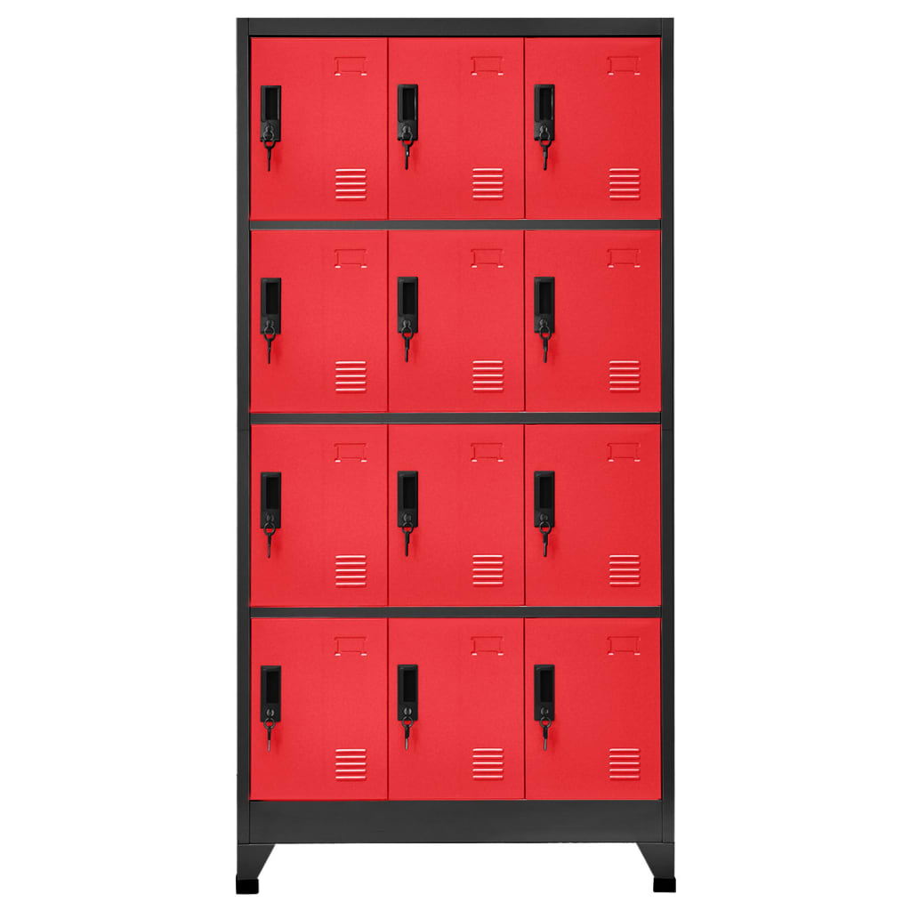 Lockerkast 90x45x180 cm staal antracietkleurig en rood Antraciet en rood Met 12 lockers