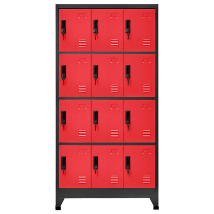 Lockerkast 90x45x180 cm staal antracietkleurig en rood Antraciet en rood Met 12 lockers