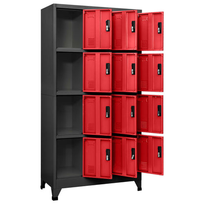 Lockerkast 90x45x180 cm staal antracietkleurig en rood Antraciet en rood Met 12 lockers