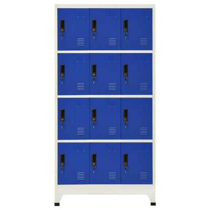 Lockerkast 90X45X180 Cm Staal Grijs En Blauw Met 12 lockers