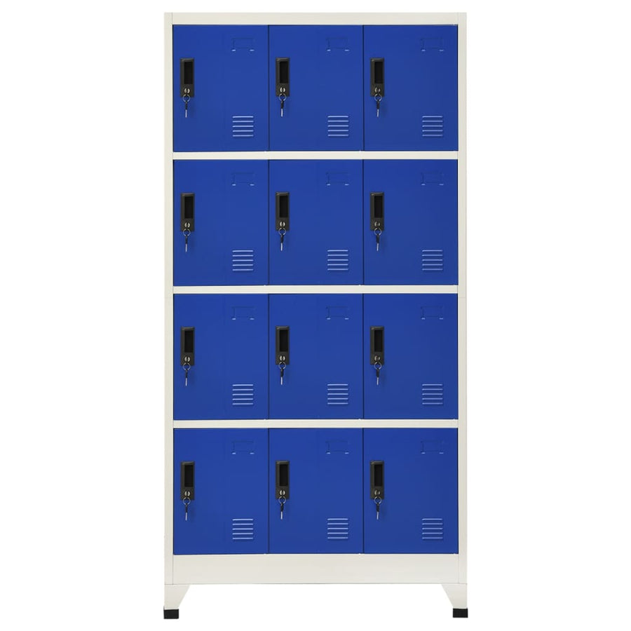Lockerkast 90X45X180 Cm Staal Grijs En Blauw Met 12 lockers