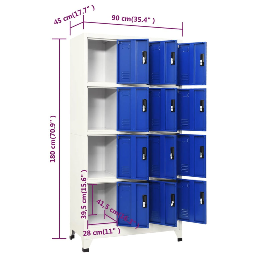 Lockerkast 90X45X180 Cm Staal Grijs En Blauw Met 12 lockers