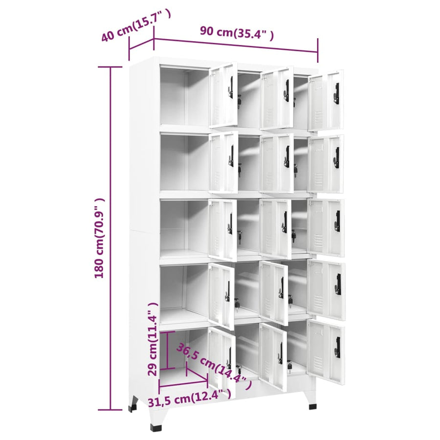Lockerkast 90x40x180 cm staal wit Wit Met 15 lockers
