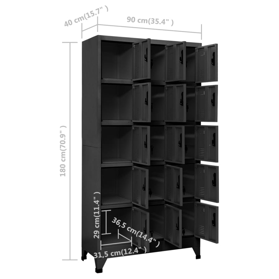 Lockerkast 90x40x180 cm staal antracietkleurig Antraciet Met 15 lockers