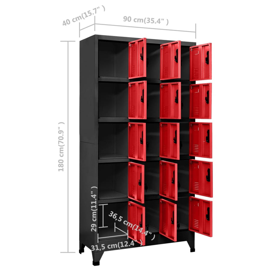 Lockerkast 90x40x180 cm staal antracietkleurig en rood Antraciet en rood